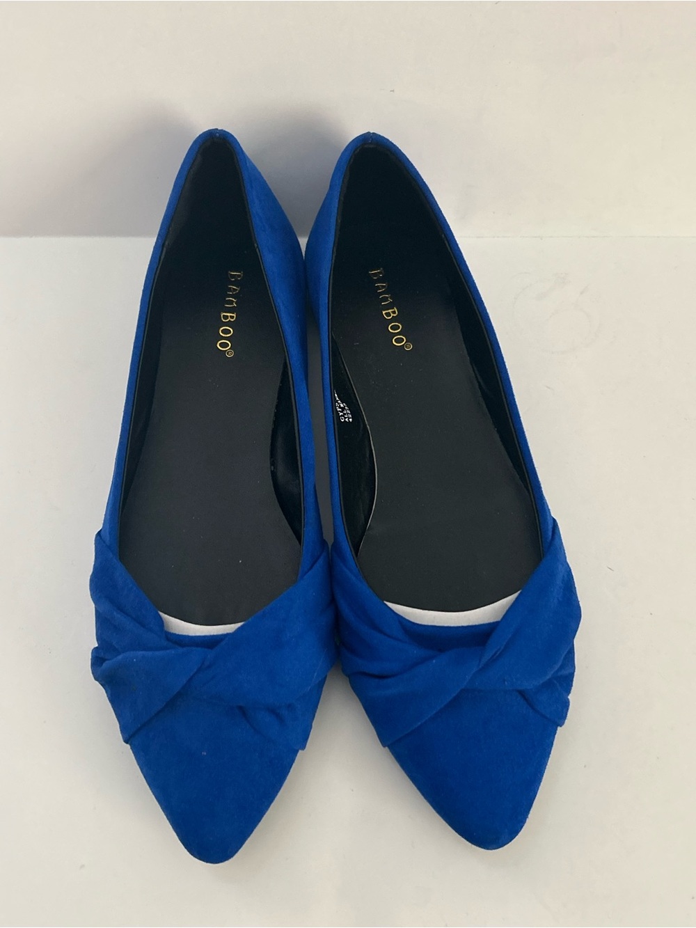 BAMBOO Women's Royal Blue Pointed Toe Knot Flats | Size 7.5
